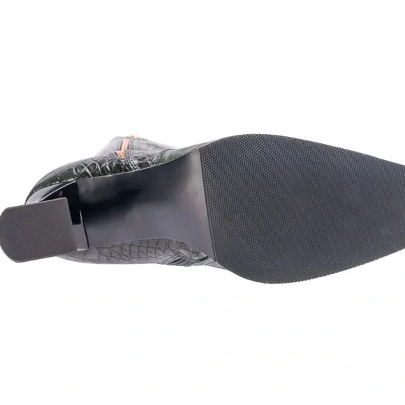 Green Tall Crocodile High Heel Boots - Picture 5 of 5